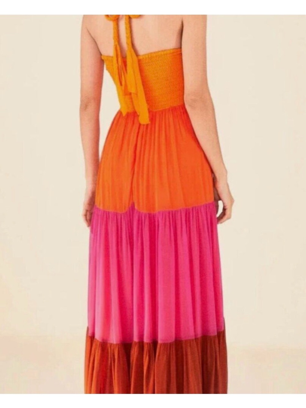 Farm Rio Women's Macaw Scarf Warm Color Blocking Maxi Dress - Picture 5 of 8